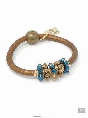 BARTUCCIOTTO Brown Leather Bracelet with Gold and Blue Beads